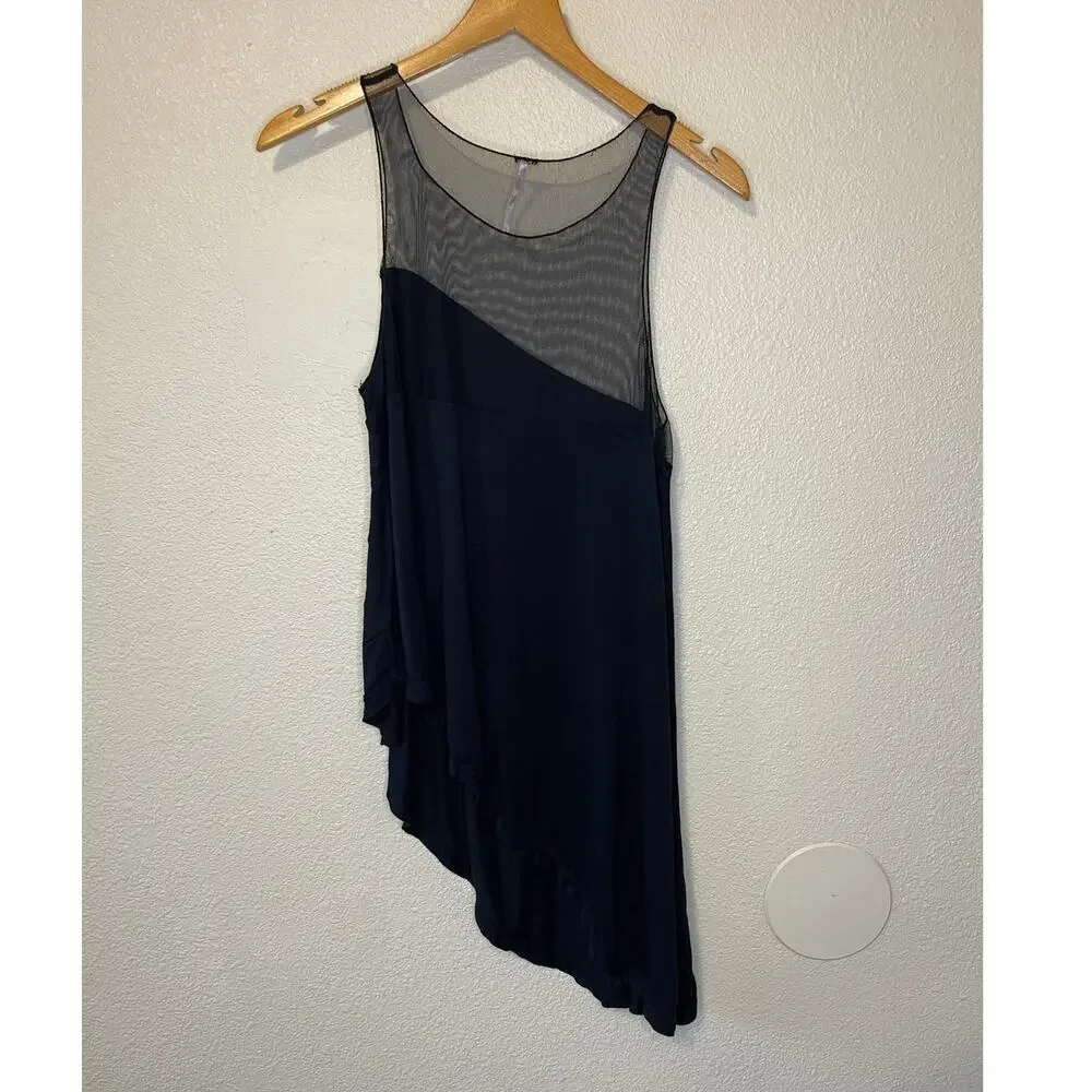 Free People Riley Asymmetrical Mesh Top Black Boho Relaxed Fit Tank Top Small